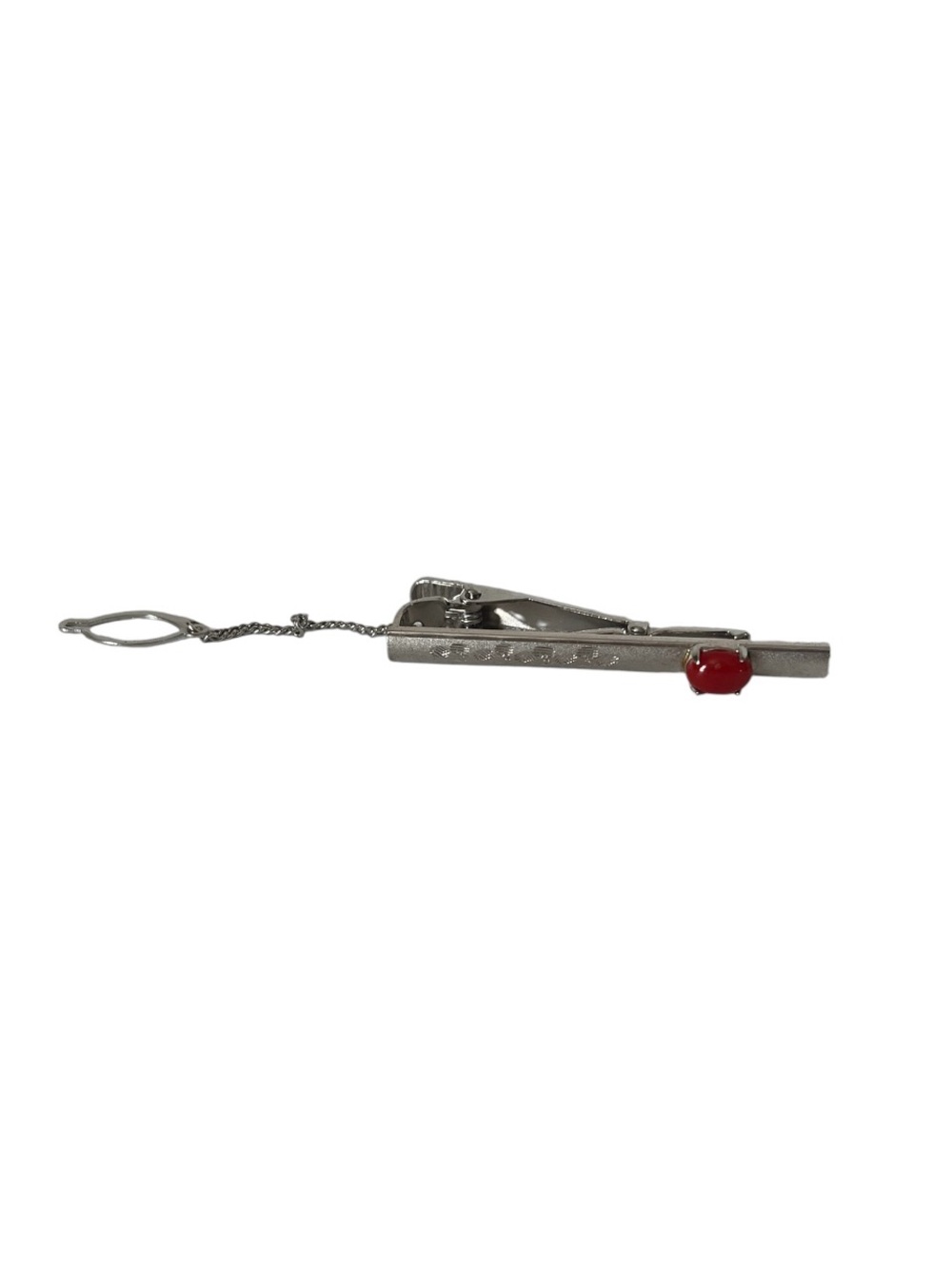 Carnelian Cabochon Tie Clip With Chain Clip